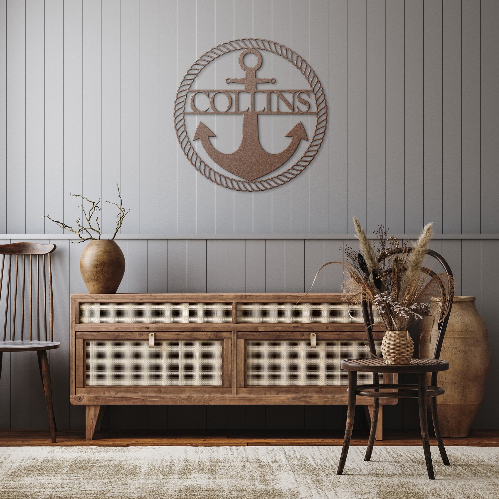 Custom Anchor & Rope Name Die-cut Metal Sign