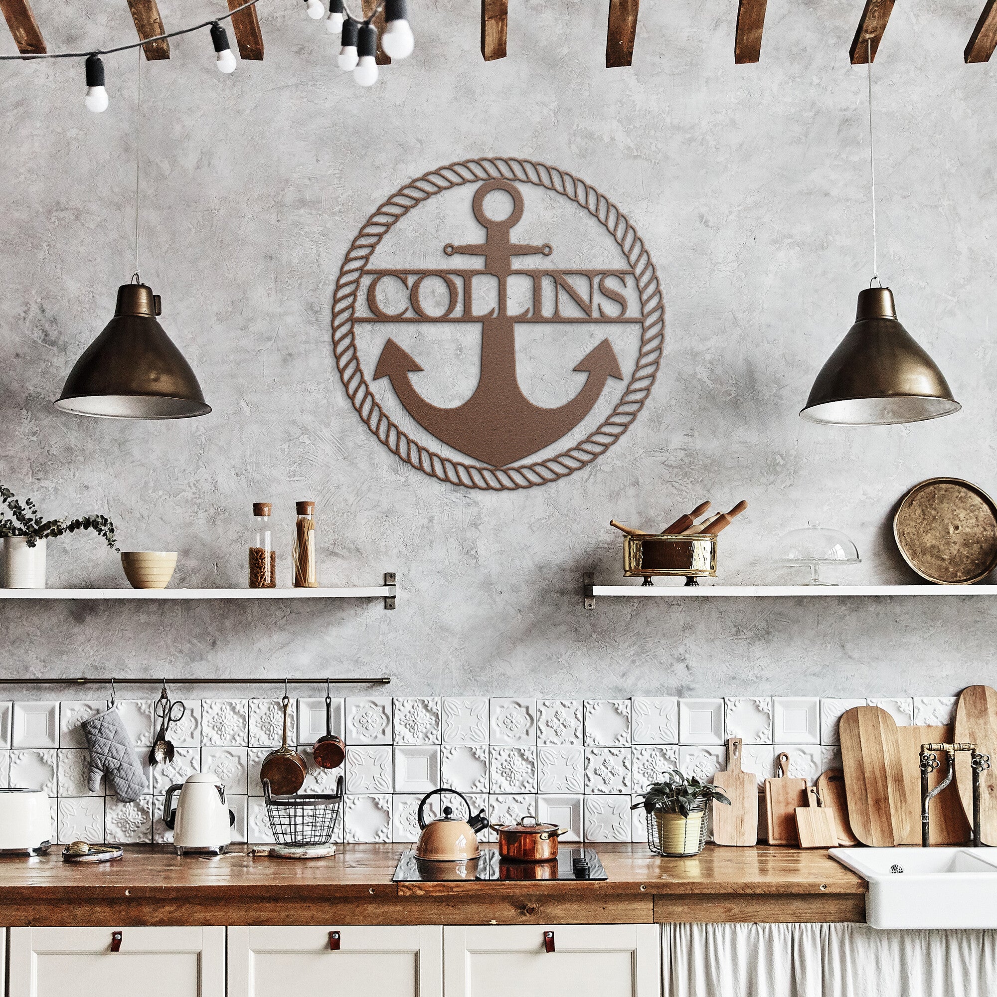 Custom Anchor & Rope Name Die-cut Metal Sign