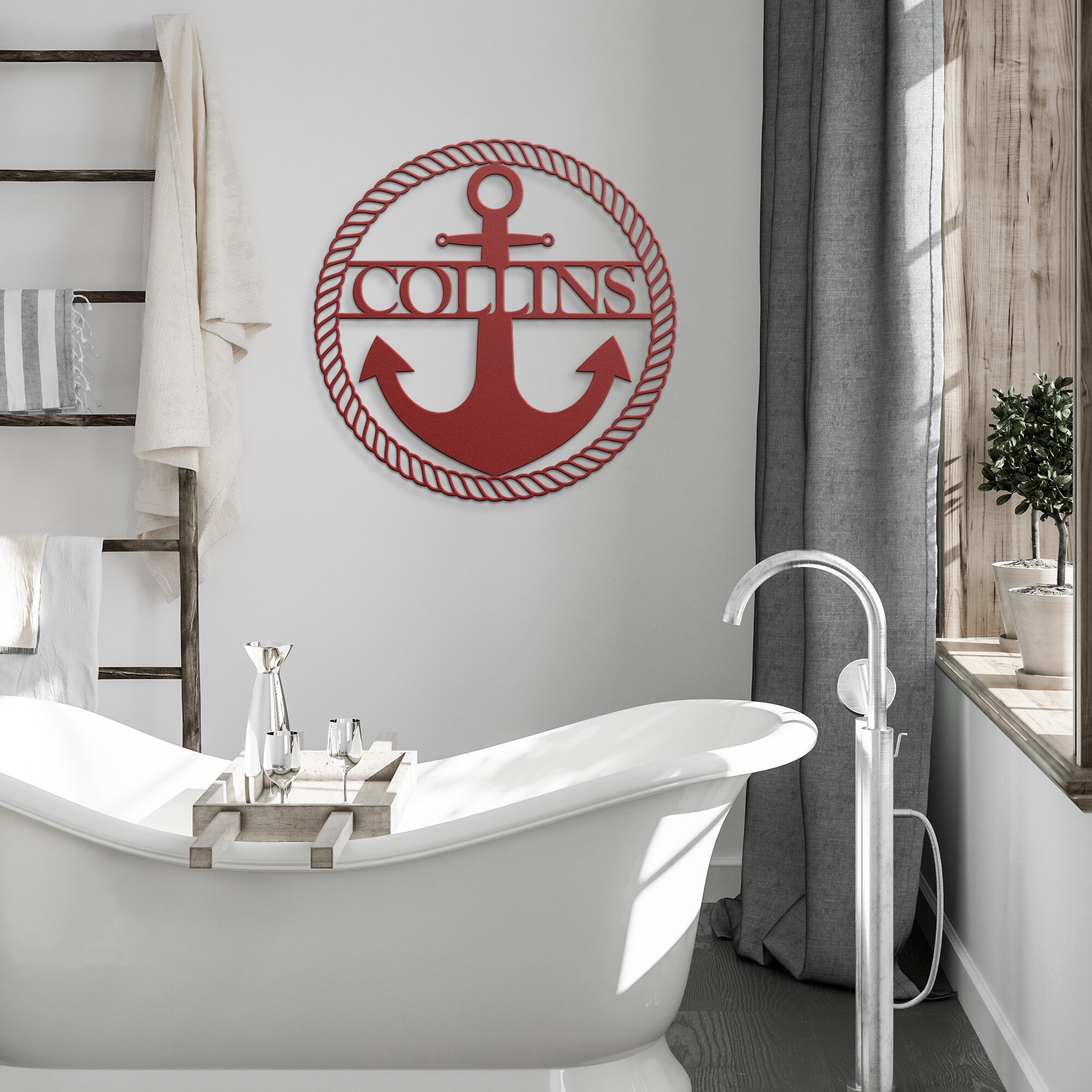 Custom Anchor & Rope Name Die-cut Metal Sign