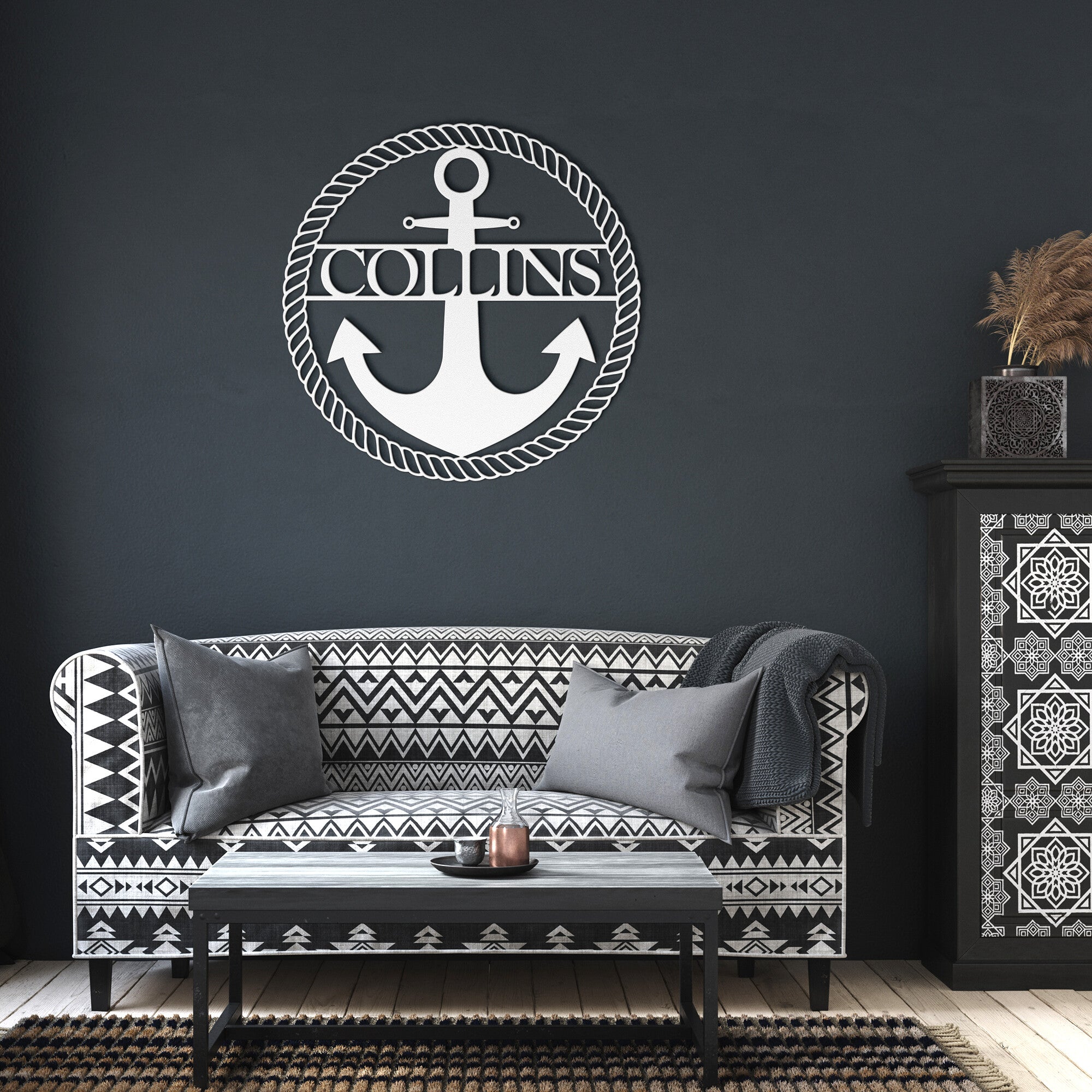 Custom Anchor & Rope Name Die-cut Metal Sign