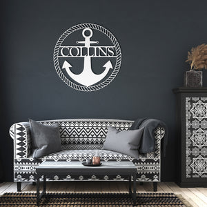 Custom Anchor & Rope Name Die-cut Metal Sign