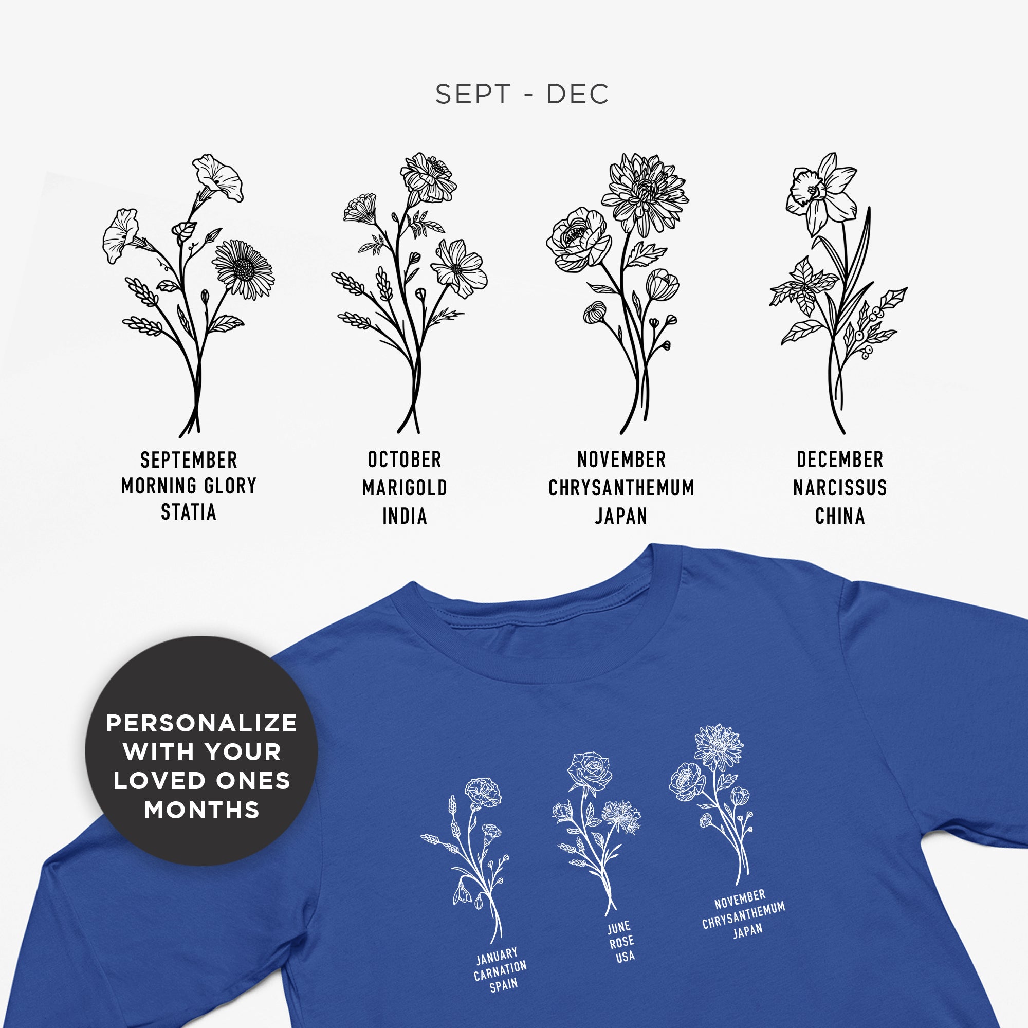 Personalized Birth Month Flower Long Sleeve Shirt