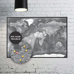 Modern Black & White Push Pin Map