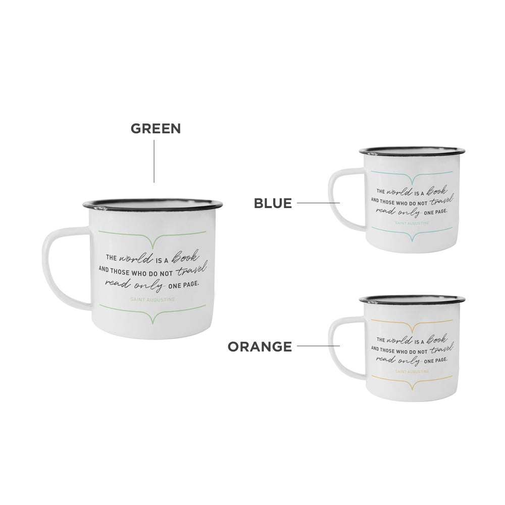 The World Is A Book Camping Mug - Unique 10oz Enamel Mug For Any Adventure