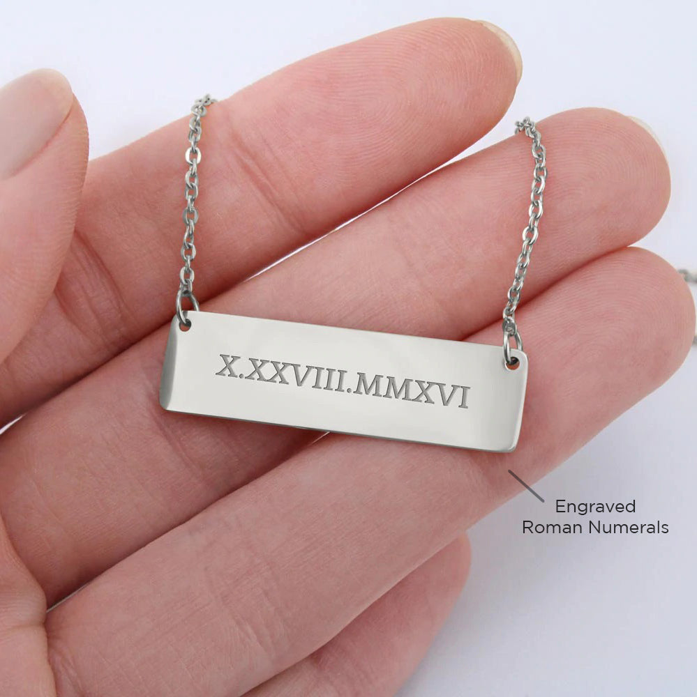 Roman Numeral Bar Necklace For New Mom