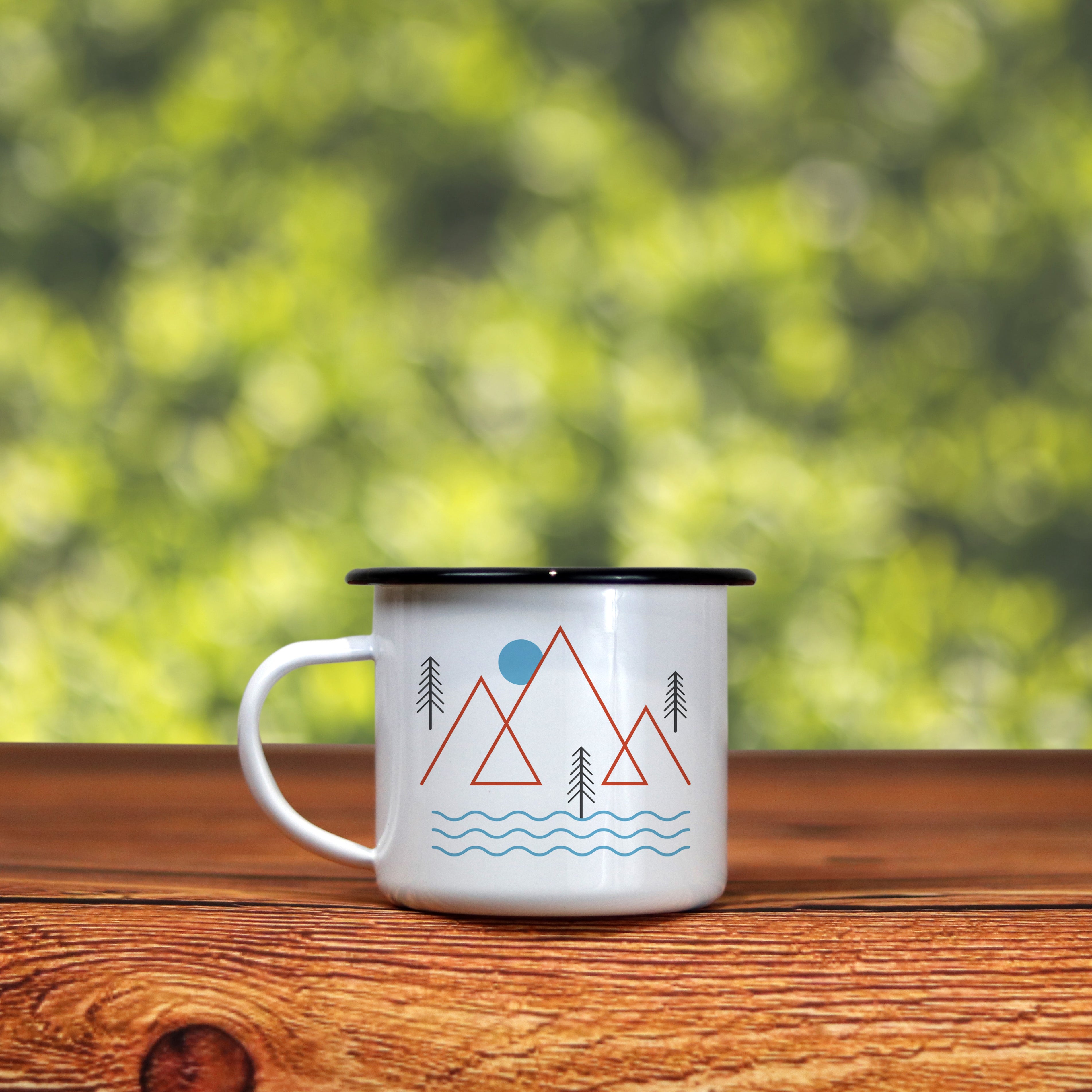 Happy Camper Enamel Camping Mug - White, 10 Ounce (295 ml), Eco-Friendly Camp Mug