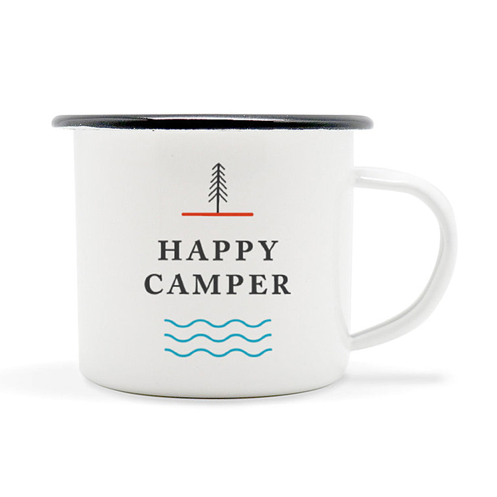 Happy Camper Enamel Camping Mug - White, 10 Ounce (295 ml), Eco-Friendly Camp Mug