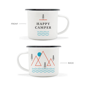 Happy Camper Enamel Camping Mug - White, 10 Ounce (295 ml), Eco-Friendly Camp Mug