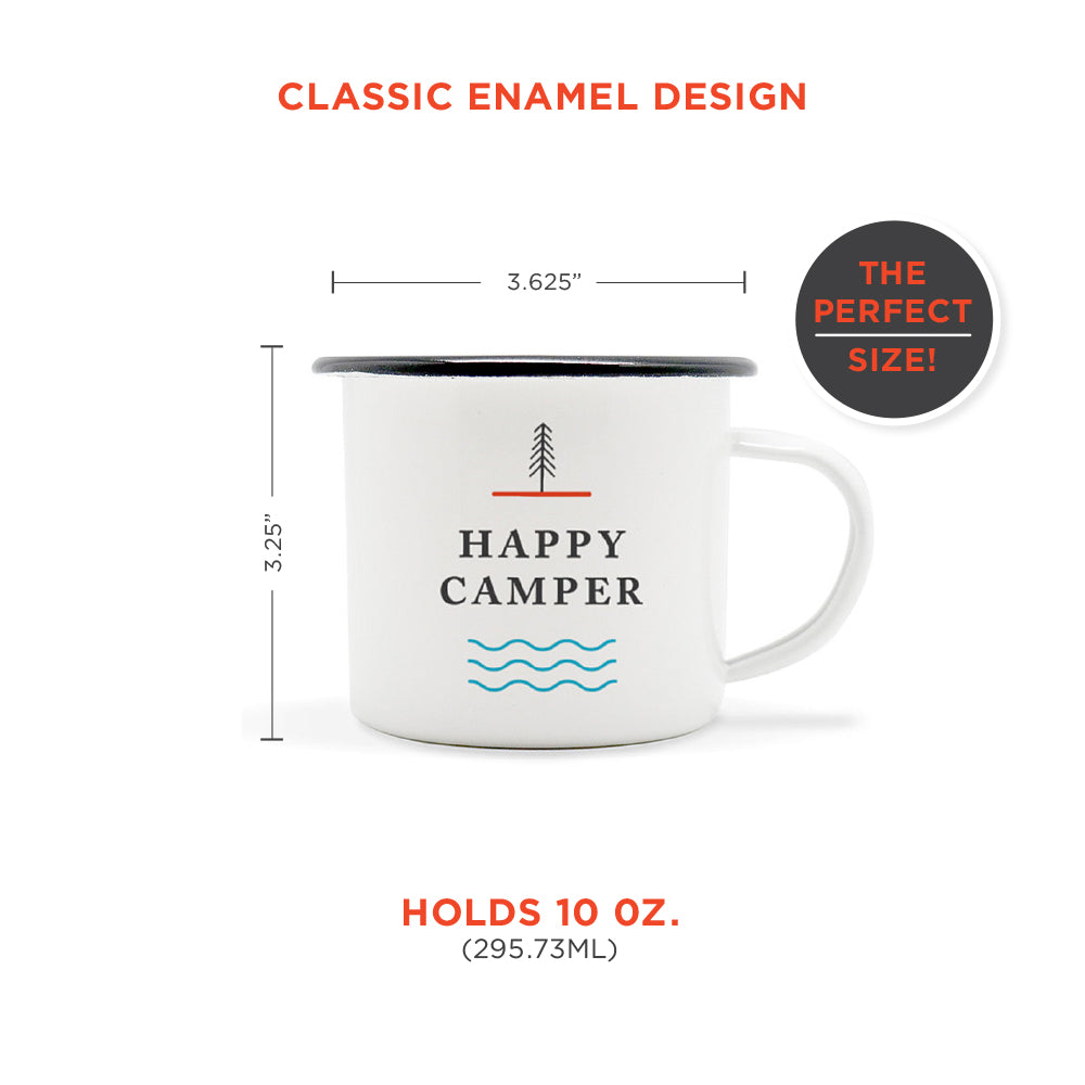 Happy Camper Enamel Camping Mug - White, 10 Ounce (295 ml), Eco-Friendly Camp Mug