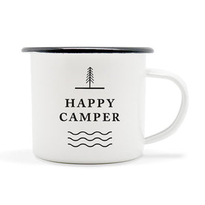 Classic 'Happy Camper' Enamel Camping Mugs - SET OF TWO!