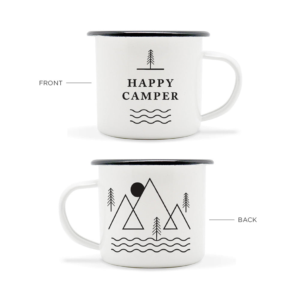 Classic 'Happy Camper' Enamel Camping Mugs - SET OF TWO!