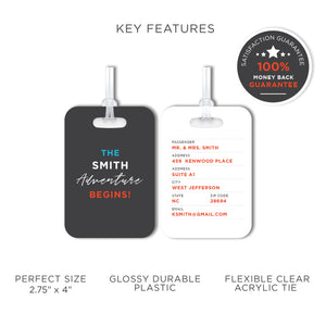 The Adventure Begins! Personalized Family Name Luggage Tag