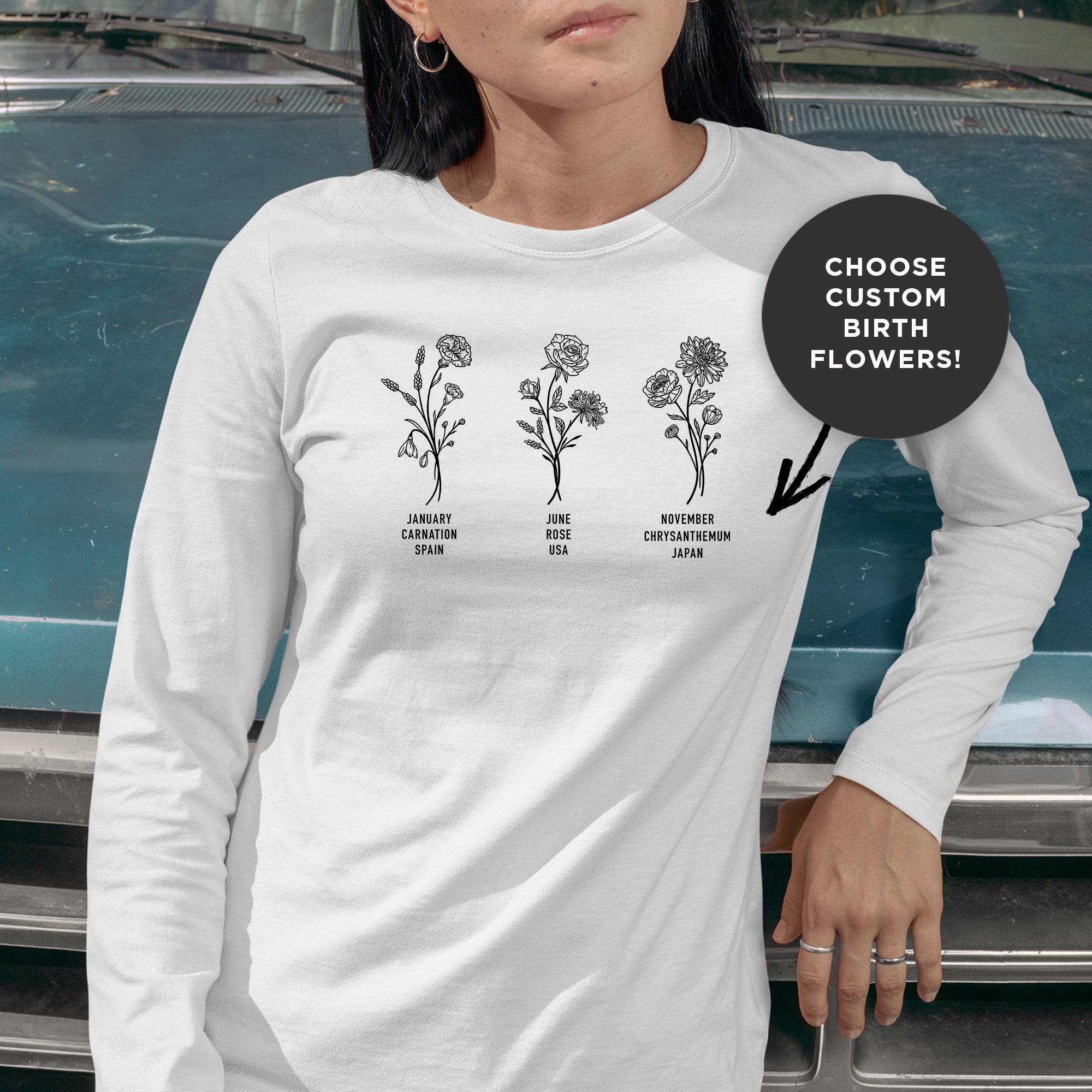 Personalized Birth Month Flower Long Sleeve Shirt