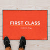 First Class Check In - Fun Travel-Themed Welcome Mat