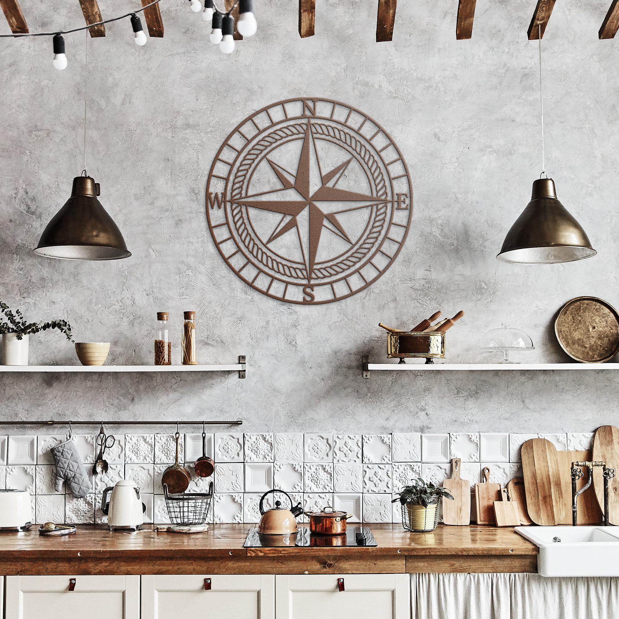 Compass Rose Die-Cut Metal Sign