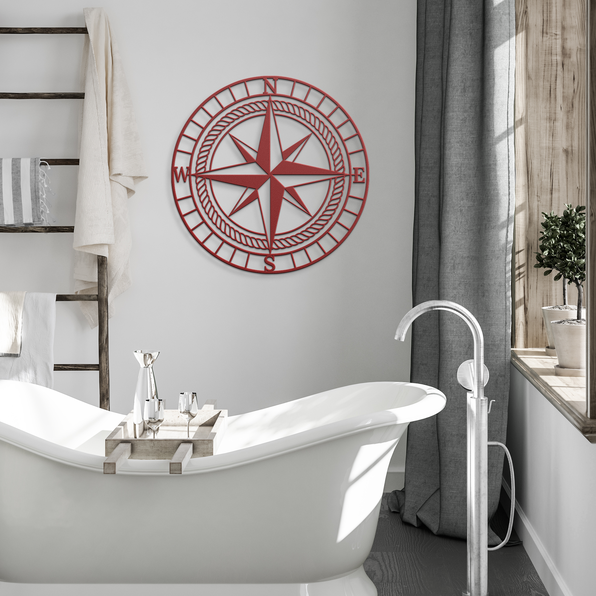 Compass Rose Die-Cut Metal Sign