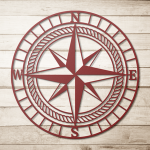 Compass Rose Die-Cut Metal Sign