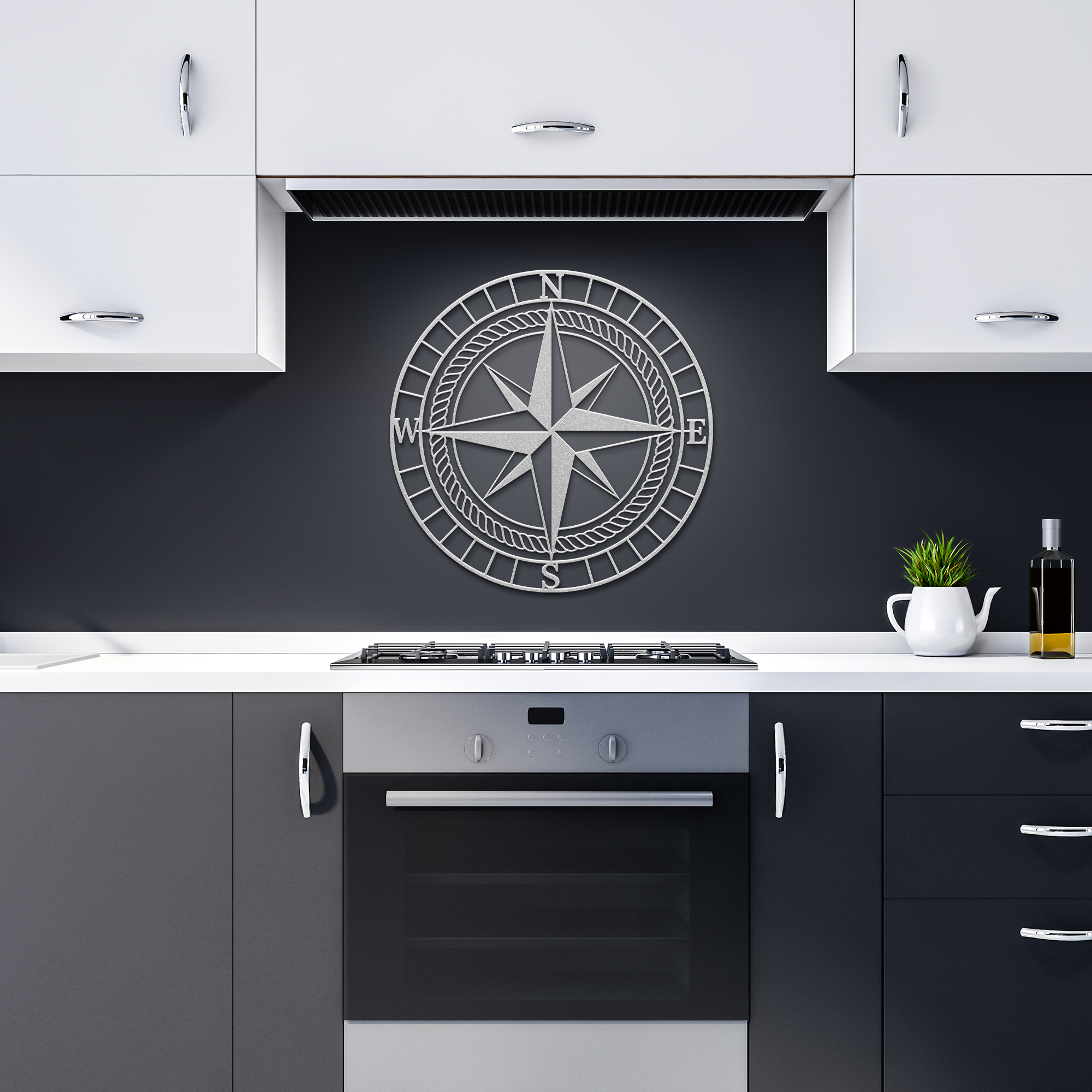Compass Rose Die-Cut Metal Sign