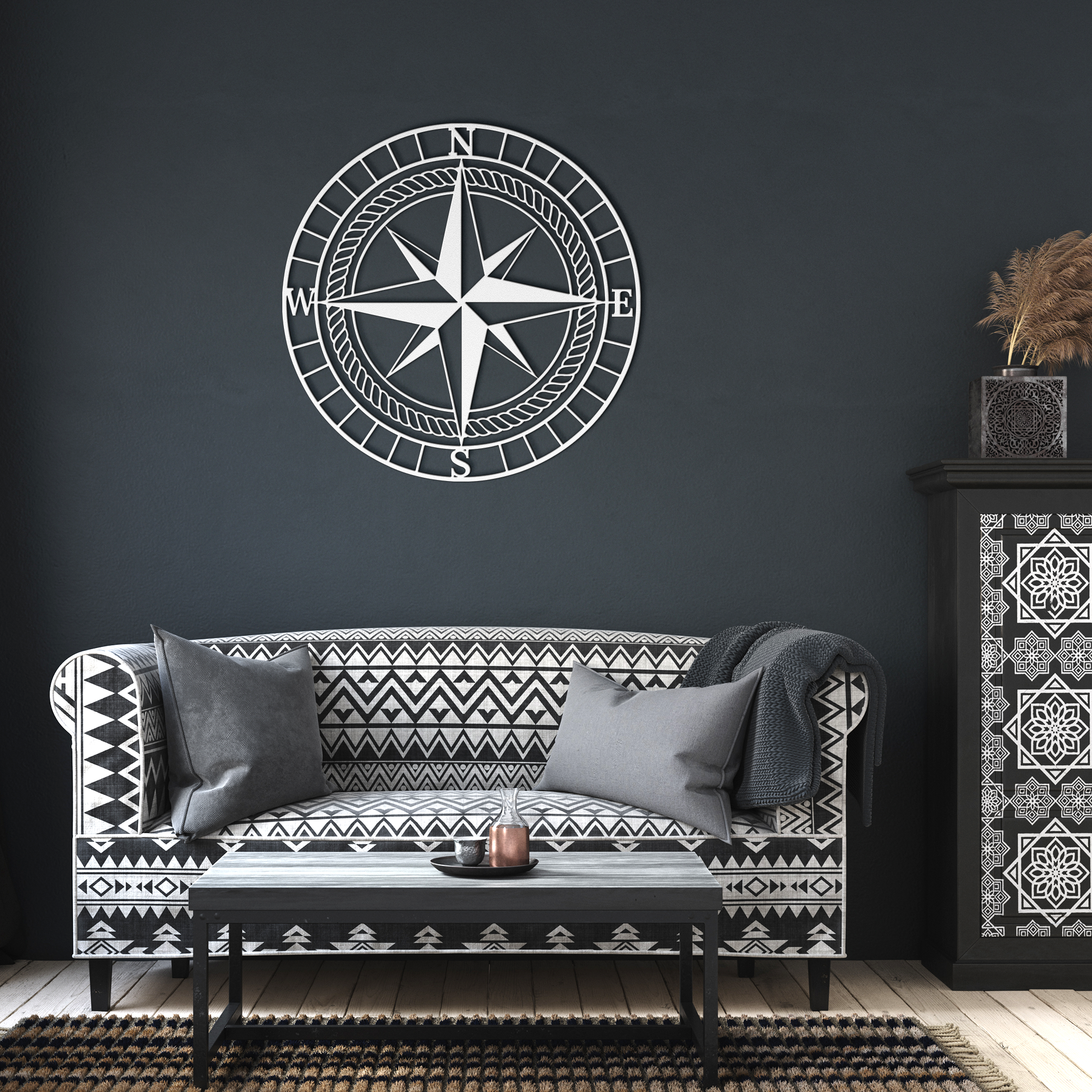 Compass Rose Die-Cut Metal Sign