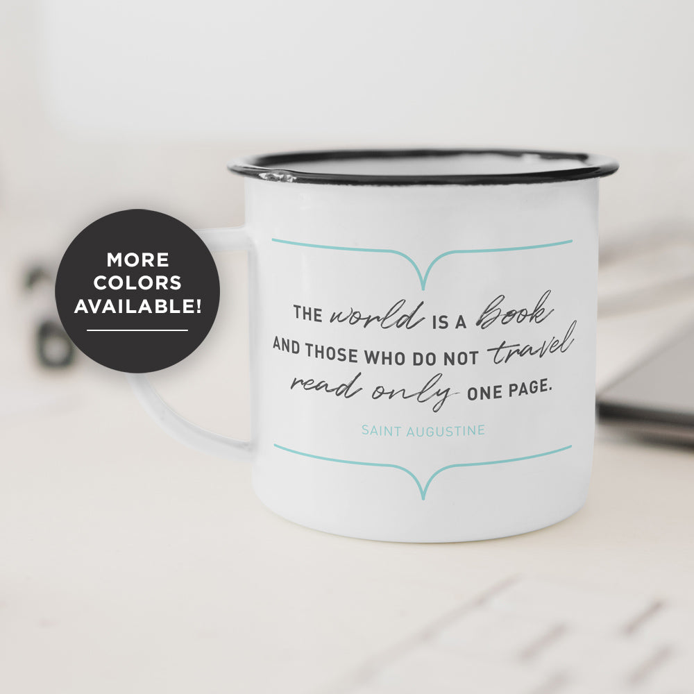 The World Is A Book Camping Mug - Unique 10oz Enamel Mug For Any Adventure