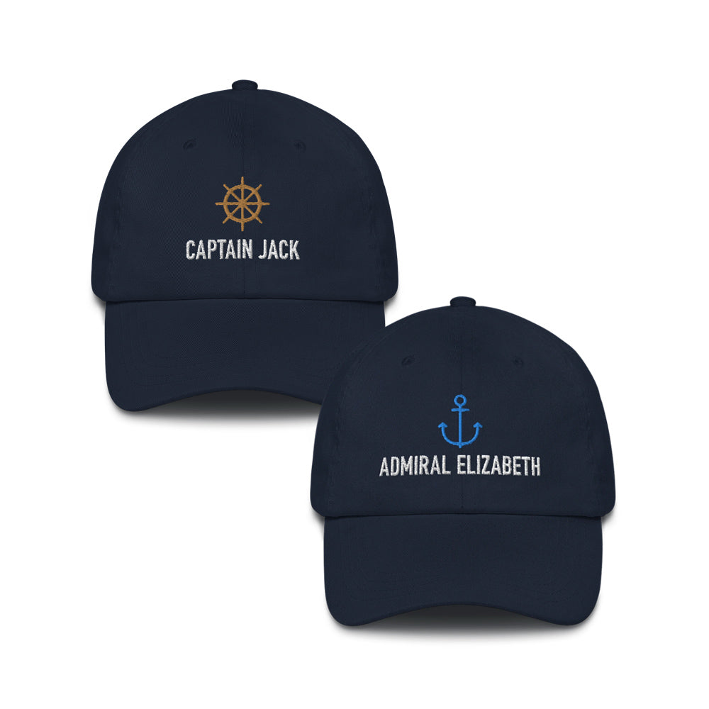 Captain & Admiral Hat Set - Personalized Embroidered Caps