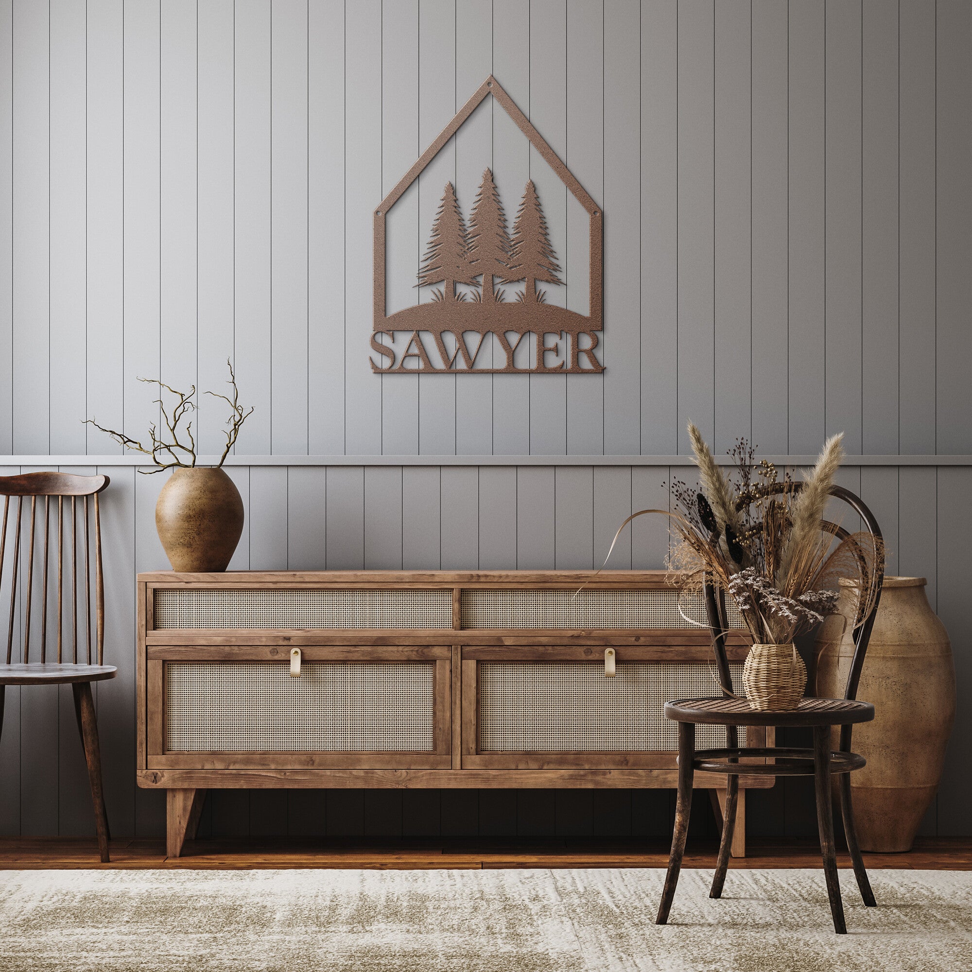 Personalized Pine Tree Metal Cabin Sign