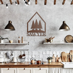 Personalized Pine Tree Metal Cabin Sign
