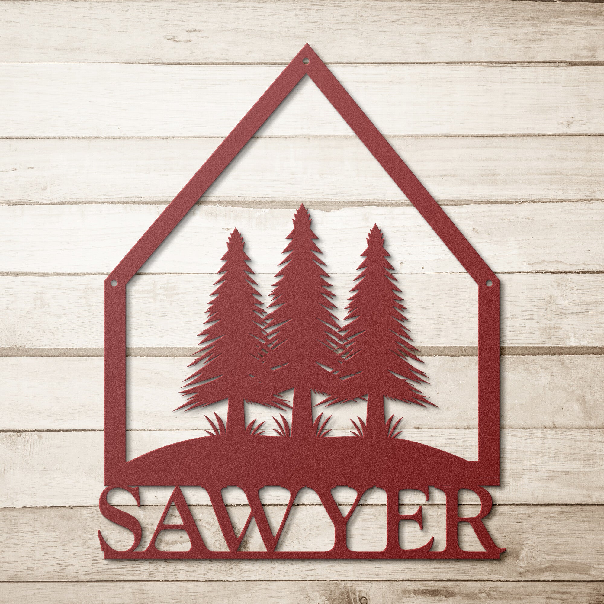 Personalized Pine Tree Metal Cabin Sign