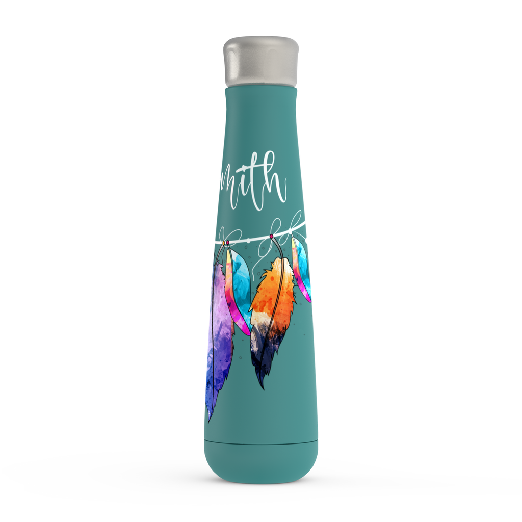 Personalized Boho Feather Travel Water Bottle