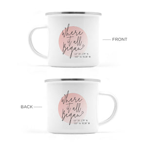 Custom Coordinates Enamel Mug - Lat/Long Gift For Him Or Her