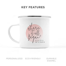 Custom Coordinates Enamel Mug - Lat/Long Gift For Him Or Her