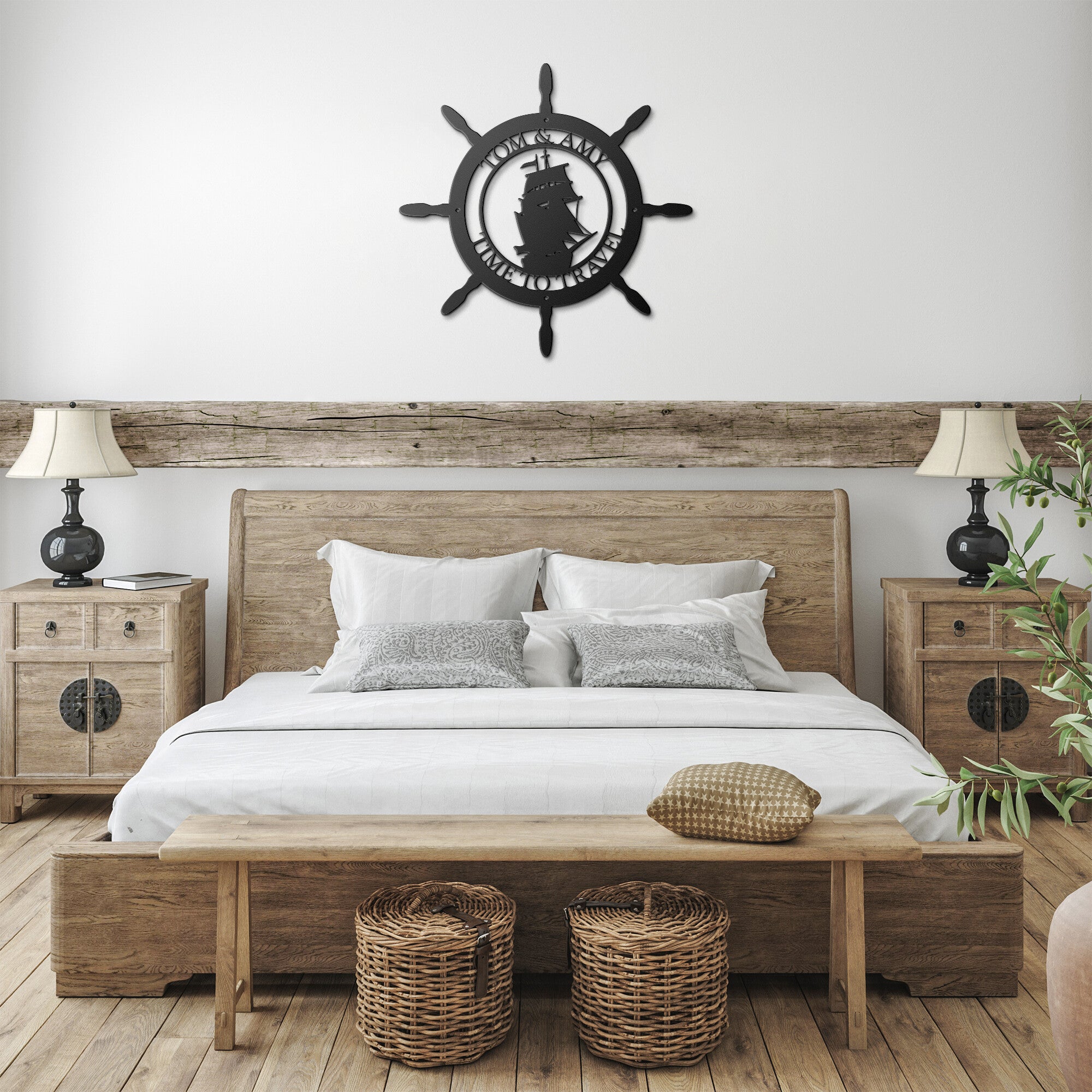 Personalized Captain Wheel Beach House Sign