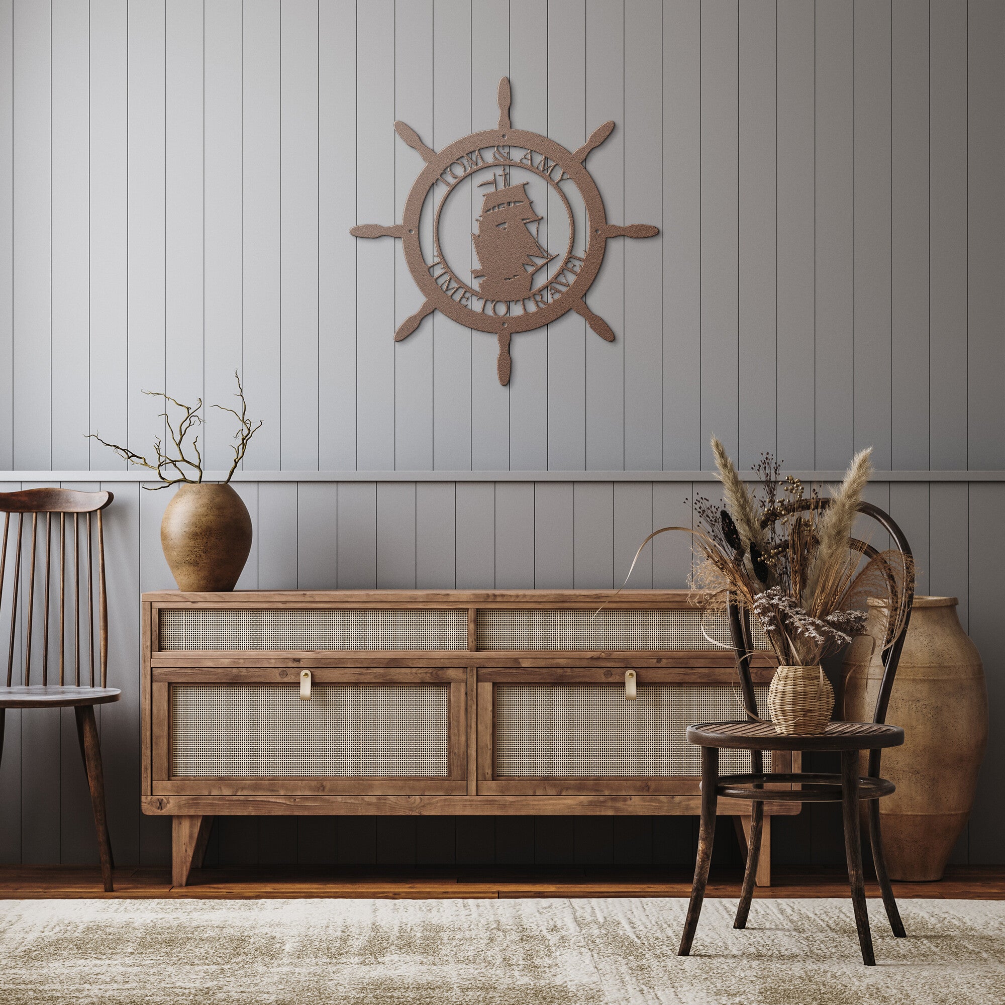 Personalized Captain Wheel Beach House Sign