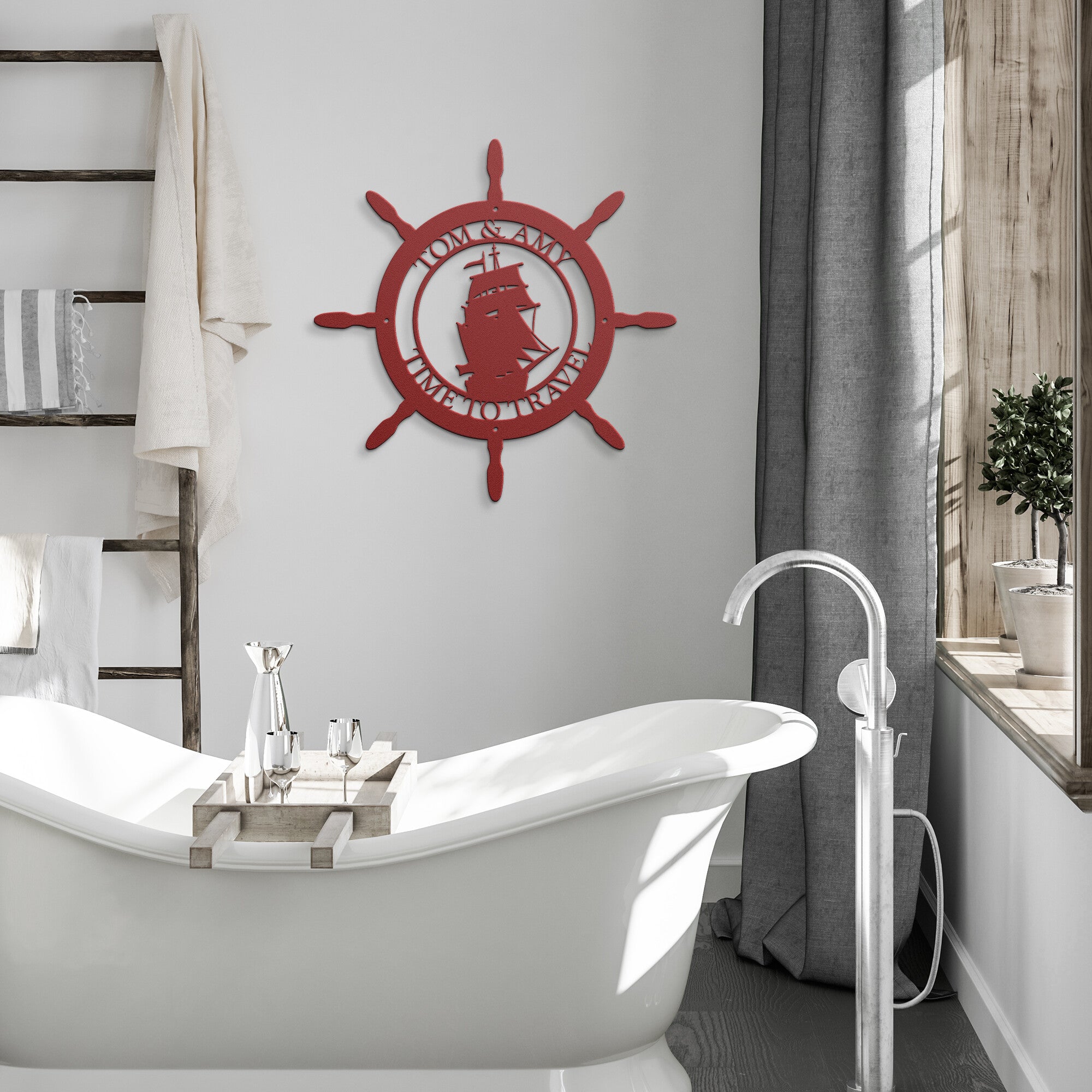 Personalized Captain Wheel Beach House Sign