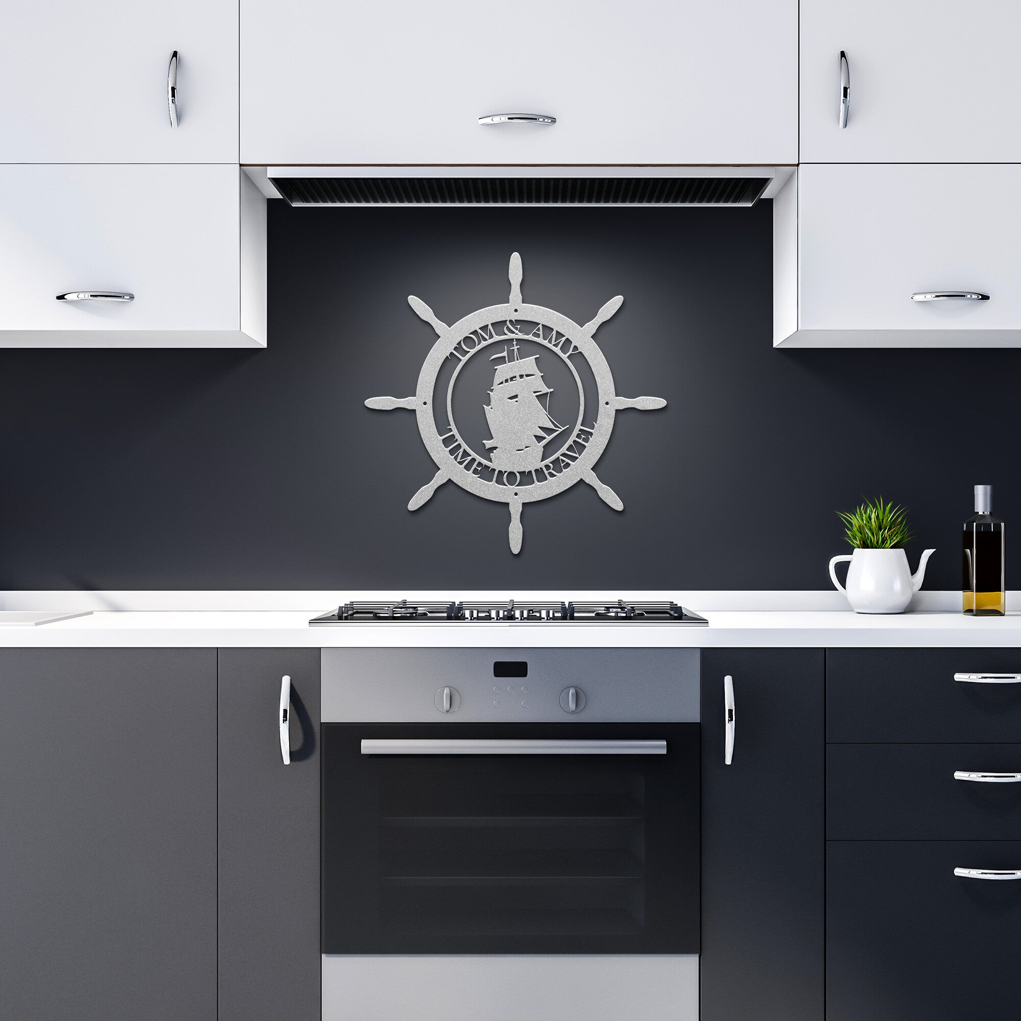 Personalized Captain Wheel Beach House Sign