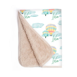 Personalized Sherpa Baby Blanket - Cute Hot Air Balloon Ride With Infant's Name