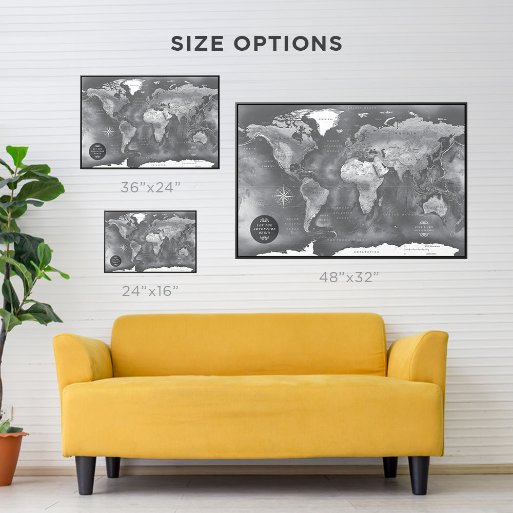 Modern Black & White Push Pin Map