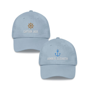 Captain & Admiral Hat Set - Personalized Embroidered Caps