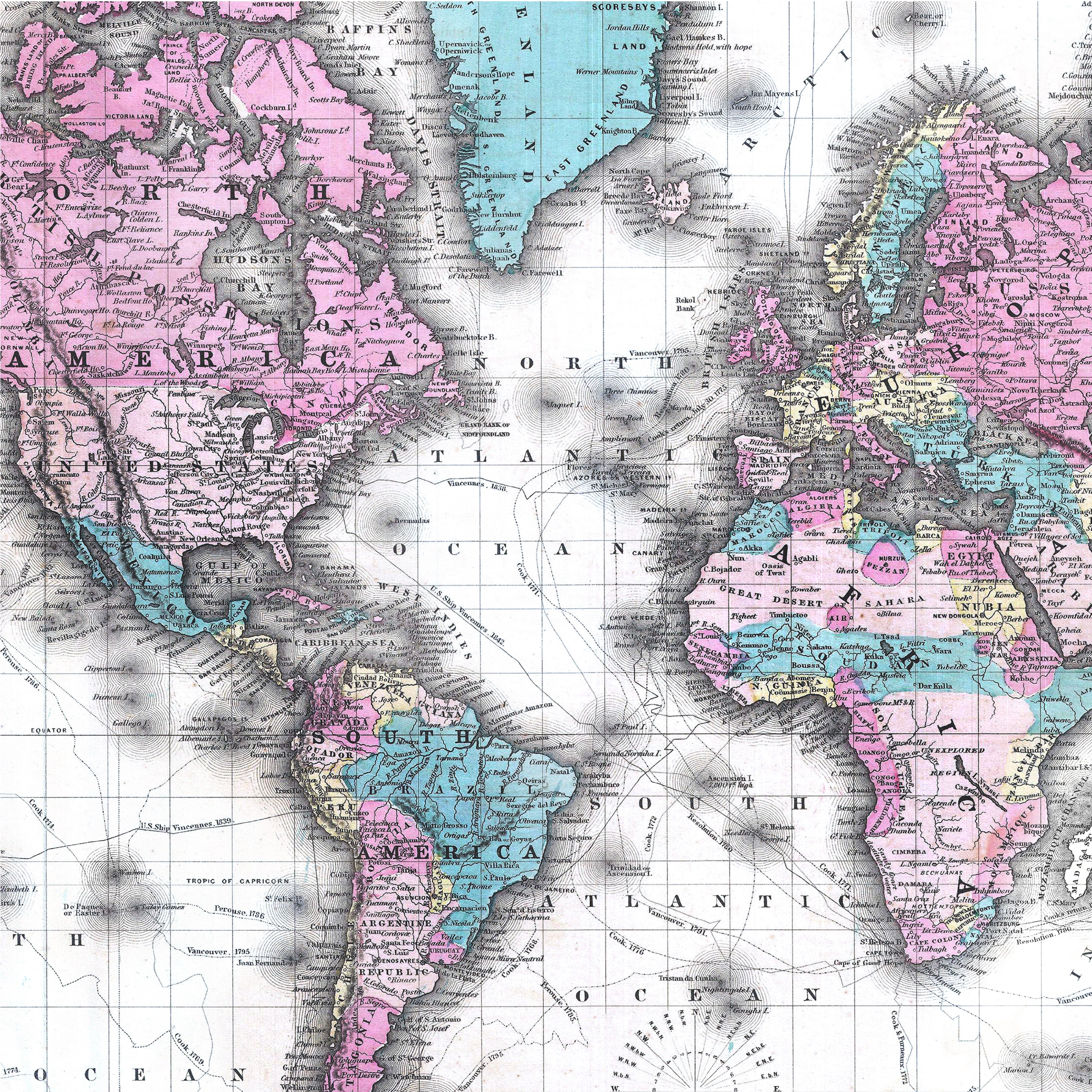 Vintage Map of the World Wrapping Paper - Spectacular Colton 1855 Edition.