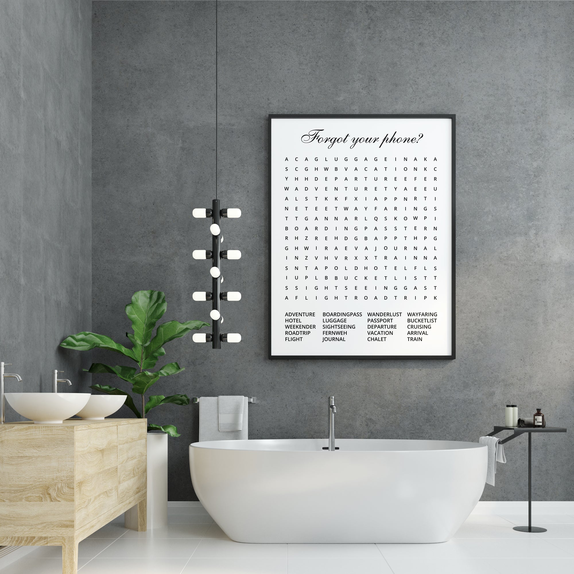 Travel Word Search - Cute Art For Bathroom Or Any Room