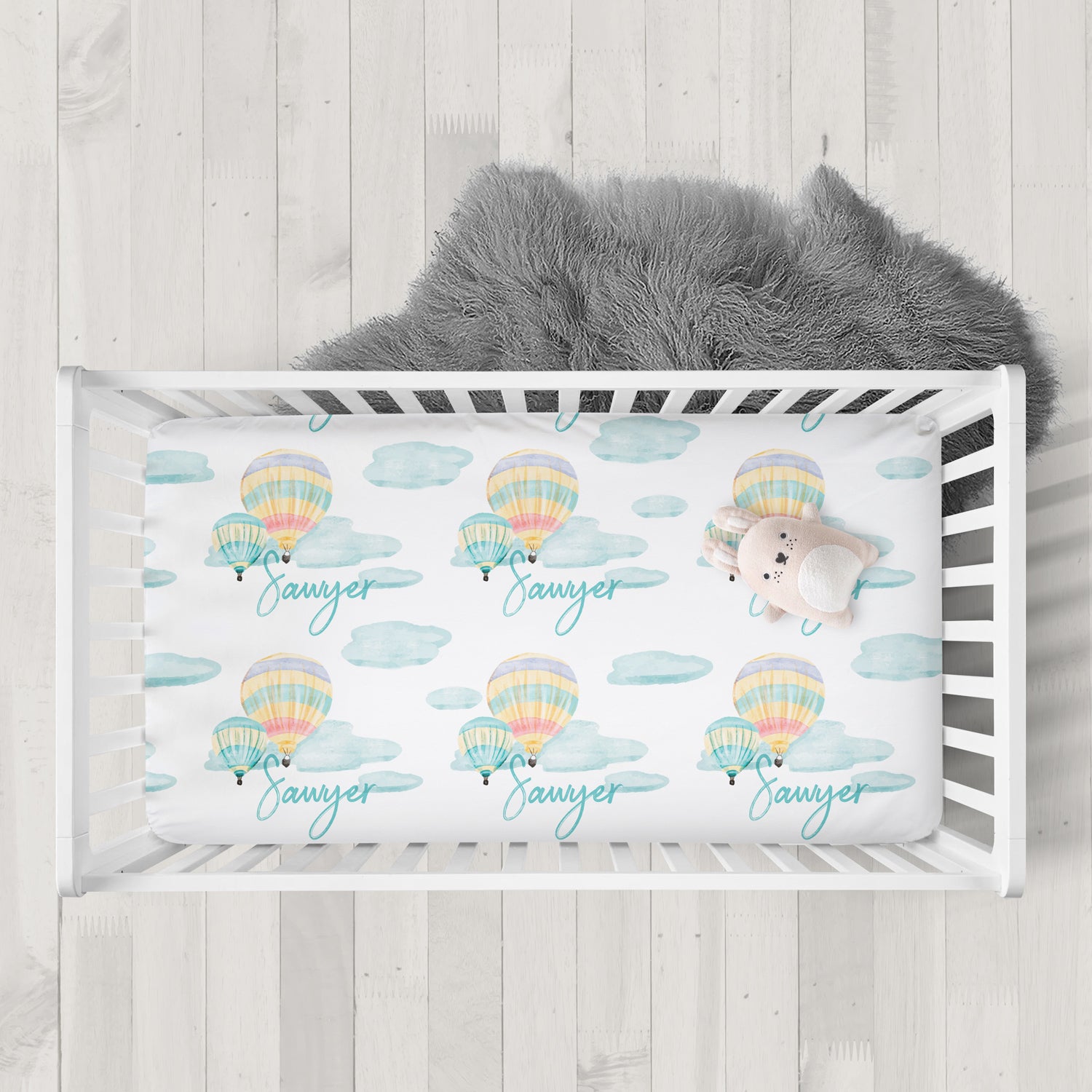 Personalized Hot Air Balloon Ride Crib Sheets