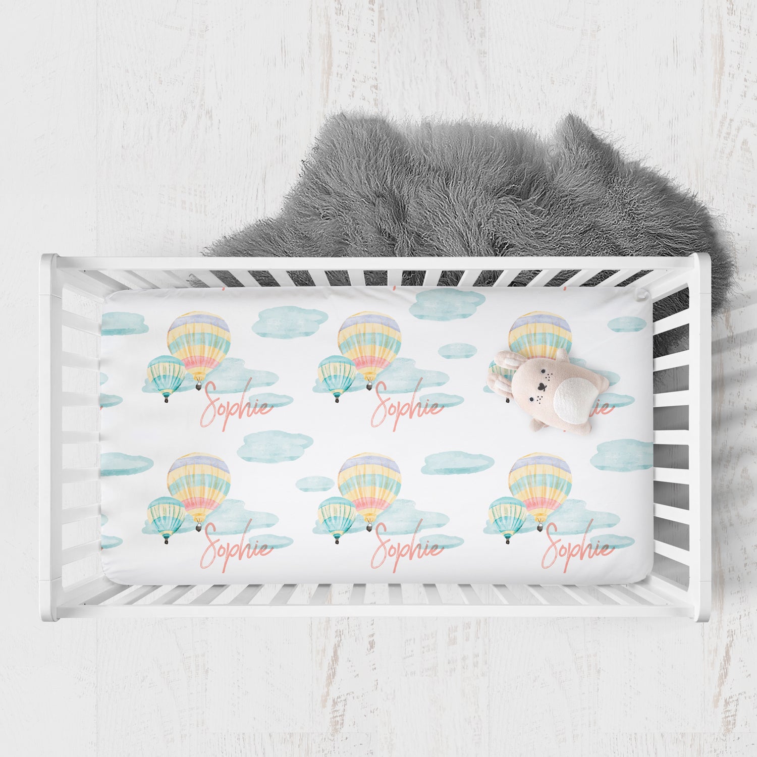 Personalized Hot Air Balloon Ride Crib Sheets