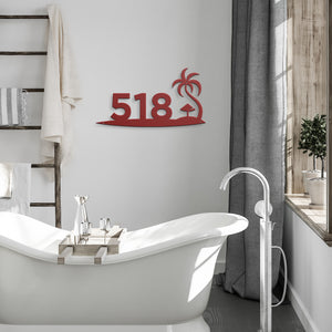 Palm Tree & Hut Custom Metal Address Sign