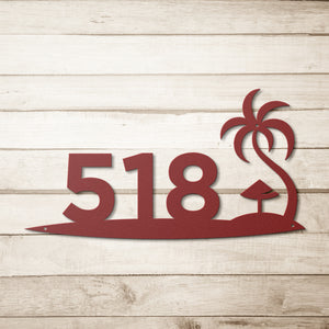Palm Tree & Hut Custom Metal Address Sign