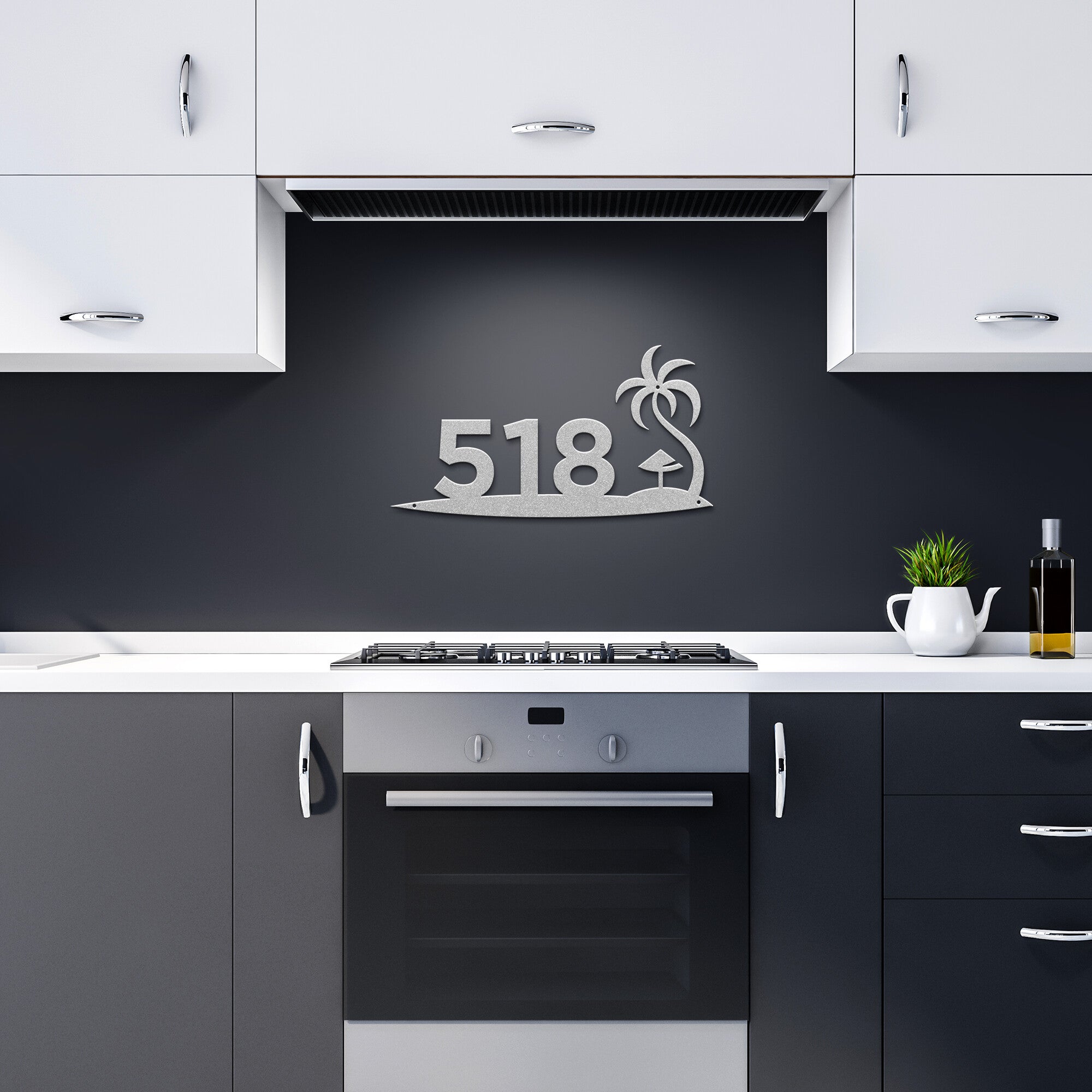 Palm Tree & Hut Custom Metal Address Sign