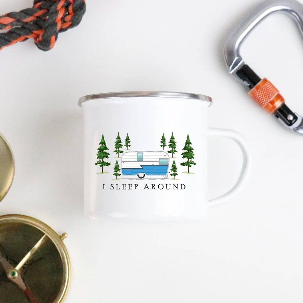 I Sleep Around Enamel Camping Mug