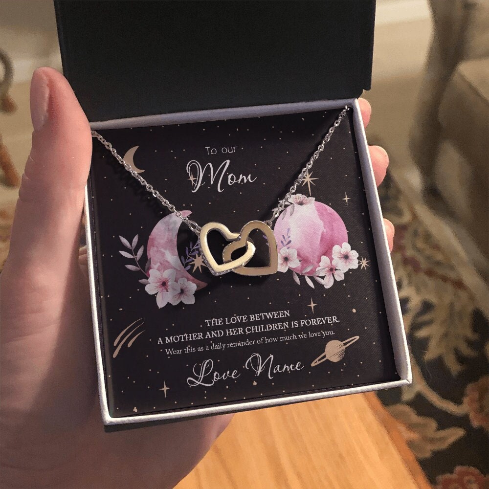 Watercolor Moon Heart Necklace For Mom From Kids