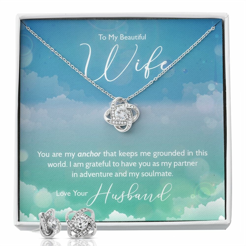 Blue Sky Love Knot Wife Necklace & Earrings Gift Set, Sterling Silver Pendant, Mother's Day Gift, Valentines Gift, Wedding Bride Necklace