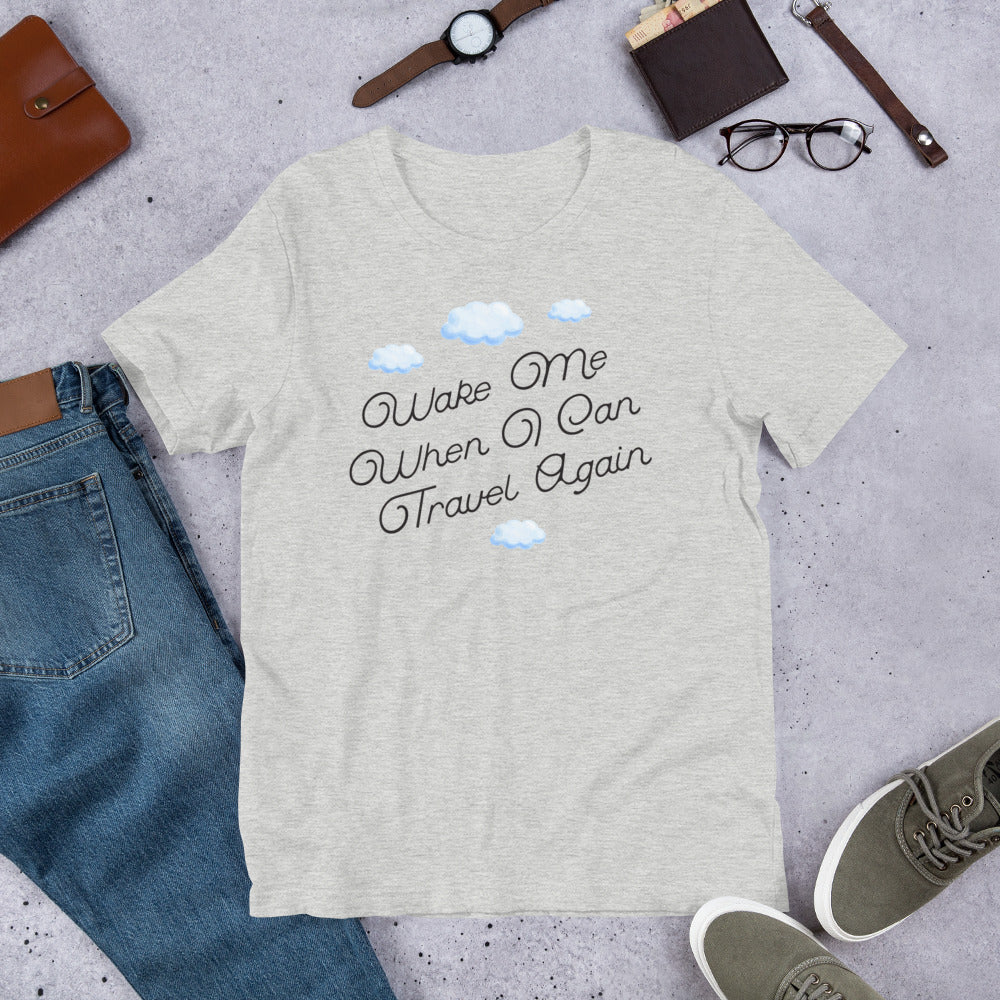 Hilarious "Wake Me When I Can Travel Again" Short-Sleeve Men's T-Shirt