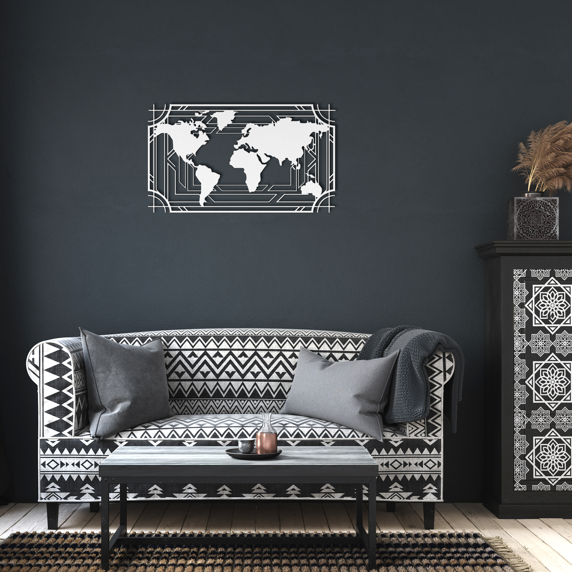 Metal World Map Sign